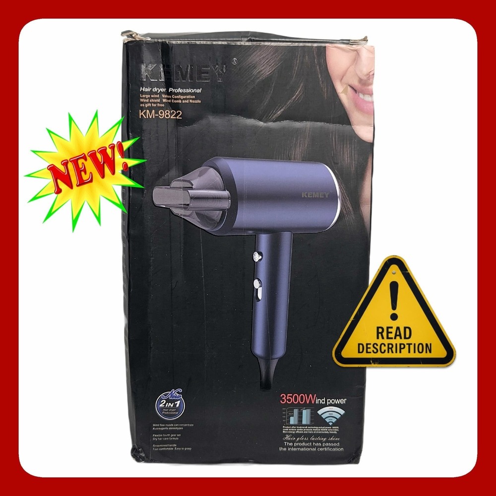 KEMEY KM-9822 Professional Hair Dryer 3500W Blue EU Plug 220V New Box 9822 wind